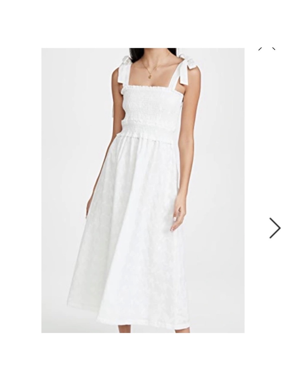 Lost + Wander White Midi Smocked Sundress with Tie Straps
